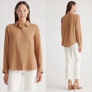 Quince Gauze Tan Button-Up Shirt - XL